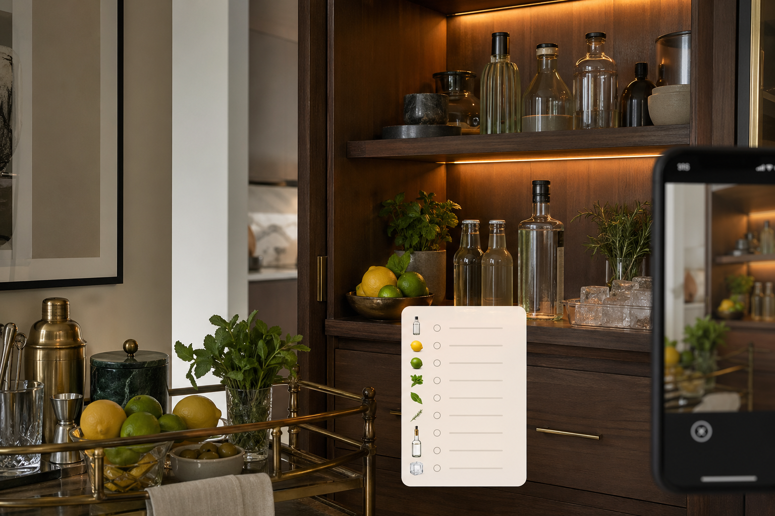 Inventory recognition scene with home bar ingredients